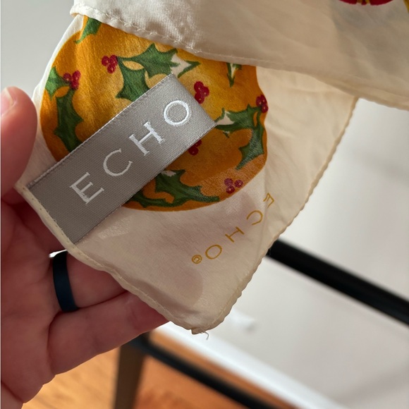 Echo New York Vintage Authentic 100% Silk Holiday Ornament Rectangular Scarf